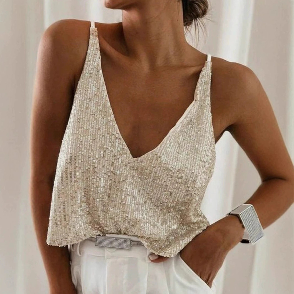 H&M Sexy Sequin Sleeveless V Neck Summer Camisole Top